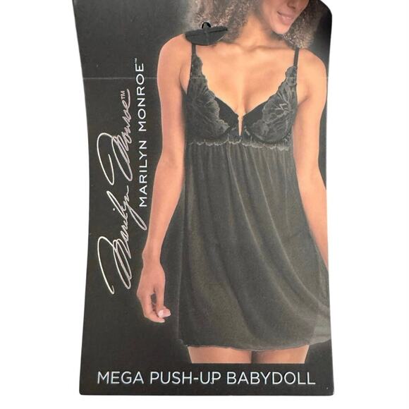 Marilyn Monroe Black Lace Mega Push-Up Sheer Babydoll Lingerie Size M - Picture 1 of 12